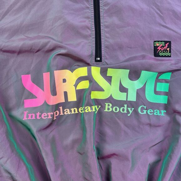 Y2K Surf Style Retro Windbreaker Iridescent Interplanetary Quarter Zip Size L - Picture 2 of 8